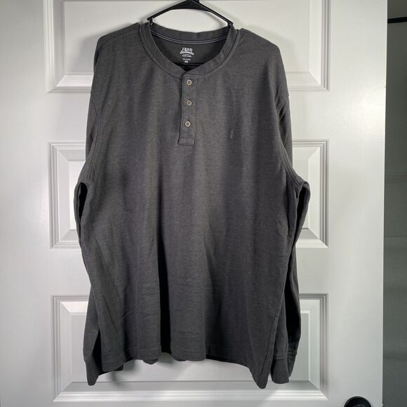 IZOD Saltwater Mens Shirt Size XXL 2X Gray Button Henley Long Sleeve Logo - Picture 2 of 11